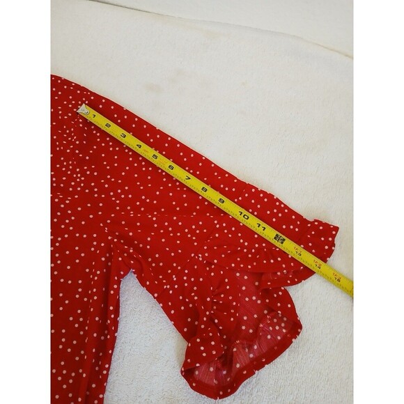 Cure Women's Blouse Tunic Red‎ White Polk Dot Short Sleeve Ruffle Sleeve 2XL - Picture 11 of 14